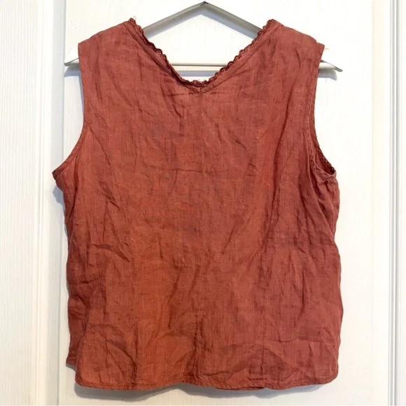J. Jill womens Medium Rust Tank Top 100% linen button up sleeveless summer - Picture 5 of 9